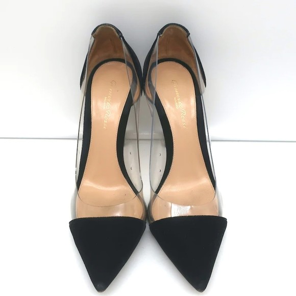 Gianvito Rossi Plexi Velvet and PVC Pumps Black Size 37.5 Pointed Toe Heels - Picture 4 of 11
